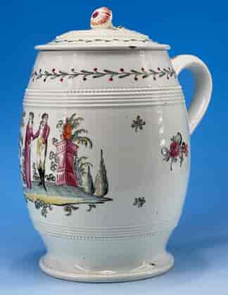 Rare Czech - Prague Creamware tankard & cover, painted with couple, c.1795