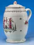 Rare Czech - Prague Creamware tankard & cover, painted with couple, c.1795