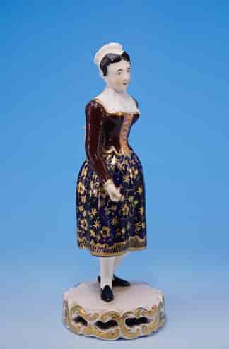 Derby theatrical figure of Madame Vestris as 'The Broom Girl', c. 1820