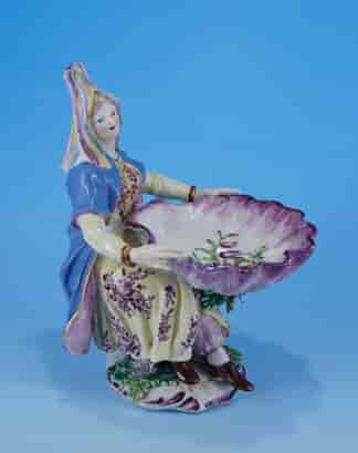 Bow sweetmeat figure of a 'Lady Turk' with shell, c. 1760