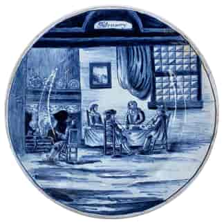 Dutch delft calendar plate, interior scene February, 19th century