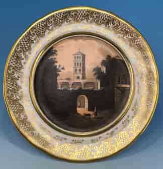 Fine Nantgarw plate, London decorated with 'Italian' view of ruins, c. 1820
