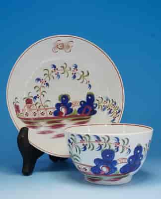 Machin teabowl & saucer, blue rock pattern, U7, c. 1800