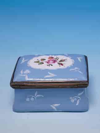 English Enamel box, Flower group on lavender blue, c.1795