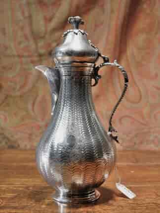 Egyptian silver lidded coffee pot, engine-turned body & flower knop, Sultan Abdulaziz c.1870