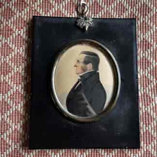 Fine quality portrait miniature of a man, in lacquer frame, c. 1830