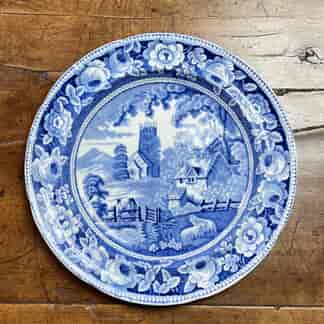 Ralph Stevenson blue printed plate, country scene, c. 1820