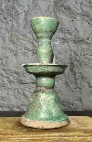 Ming Pottery candlestick with green glaze, 16th-17th century