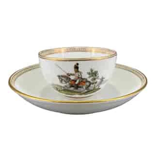 Meissen military cup & saucer, Napoleonic,  mounted Austrian Cavalry officer of Lövenehr, c. 1810