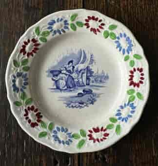 Child’s plate, printed with Mother & Child, flower moulded border c.1835