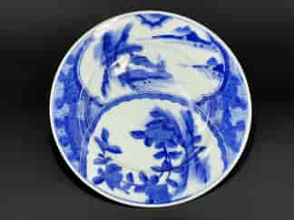 Japanese blue & white plate, landscapes & flower panels, 19th century