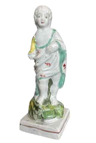 Early Staffordshire figure - child with parrot c.1800