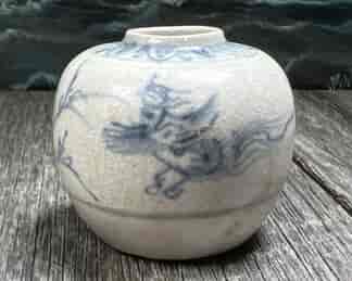 Hoi An Shipwreck blue & white jarlet, rare Phoenix decoration, Vietnam, late 15th century