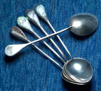 Set of New Zealand paua shell Sterling Silver spoons, c. 1925