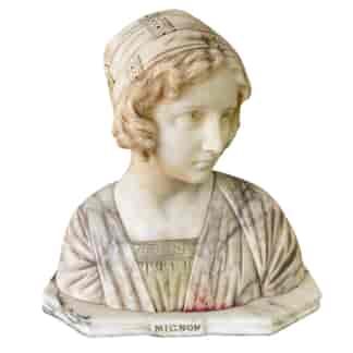 Italian polychromed alabaster bust, titled 'Mignon', circa 1895