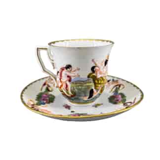 Naples figural moulded cup and saucer, c.1880