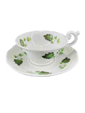 Davenport Tea Cup & Saucer, green leaf pattern, circa 1830
