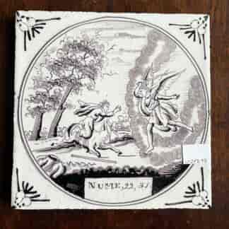 Manganeze tile depicting Number 22 v 31, Angel of the Lord, 18th Century