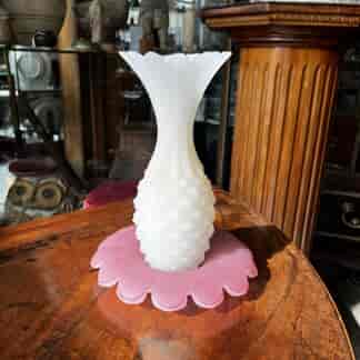 Unusual glass pineapple & stand, frosted, c. 1850