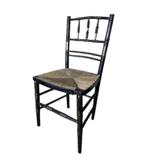 Victorian ebonised spindle chair with rush seat, c.1860