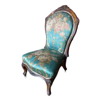Victorian ladies chair with turquoise floral upholstery, c.1860