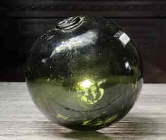 Victorian glass fishing float, Ace of Clubs symbol, mid 19th c.