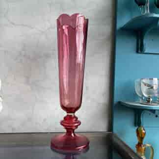 Tall Victorian Ruby Glass vase with remnants of gilding on rim, C.1865