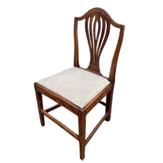 George III Oak chair with wheatsheaf splat and pale silk brocade upholstery, c.1790