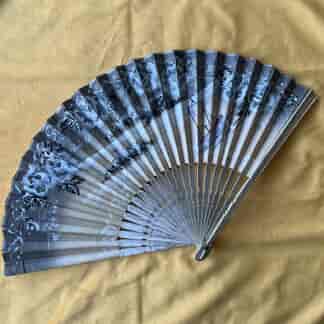 Chinese paper fan, hand painted landscape & flowers, early 20th century