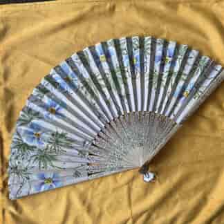 Chinese paper fan, hand painted landscape & flowers, early 20th century