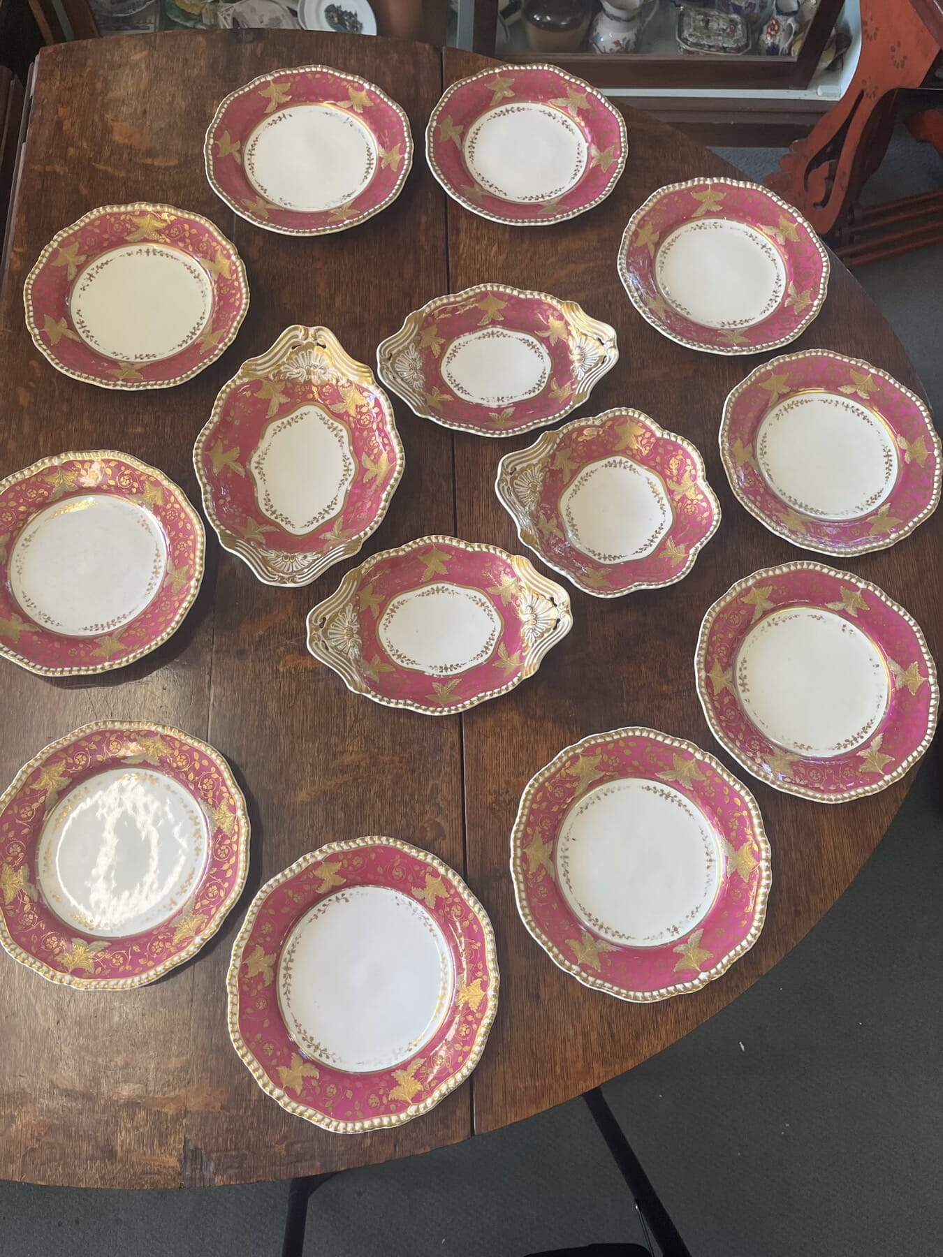 Spode part service, Flespar body, raised gold+claret, pat. 4295, c.1830
