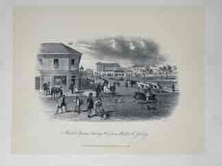 S.T.Gill engraving, Market Square, looking N.E from Malop St Geelong, 1856: printed 1890