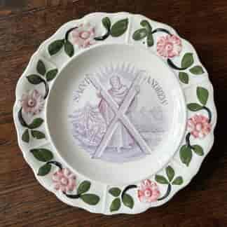 Staffordshire pottery children's plate, "SAINT ANDREW" by Goodwins & Harris, c. 1840