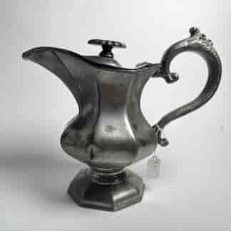 Pewter jug with hindged lid, C.1840
