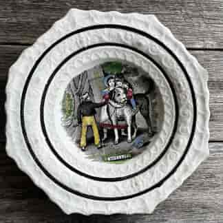 Bailey & Ball Pottery Child's plate, DOCILITY with dog & children, reg. 1847