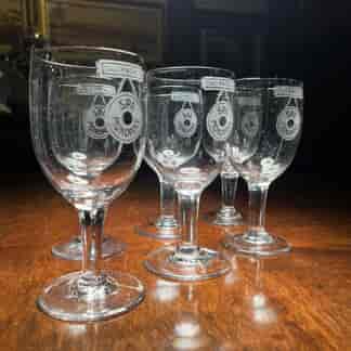 Set of Six French Hand blown wine glasses, Early 20th C