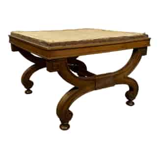 French beech footstool with empire style curved legs, c.1870