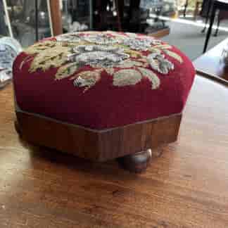 Small Victorian footstool with floral bead work tapestry, c. 1860