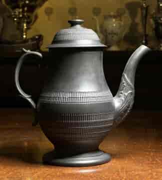 Black Basalt coffee pot, engine turned, c.1790