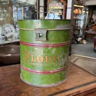 Large Victorian tin with hinged lid, original 'FLOUR' paintwork, c. 1875