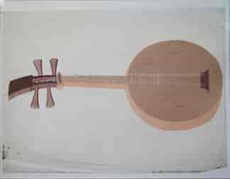 Chinese Export watercolour painting of musical instrument, Yueqin, early 19th century