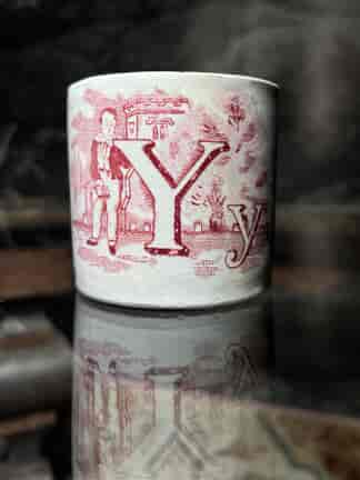Staffordshire pottery child's Alphabet mug, 'Y y', C.1840