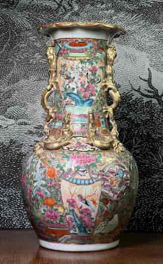 Cantonese 'Rose Medallion' vase with dragon handles, superb quality, c. 1860