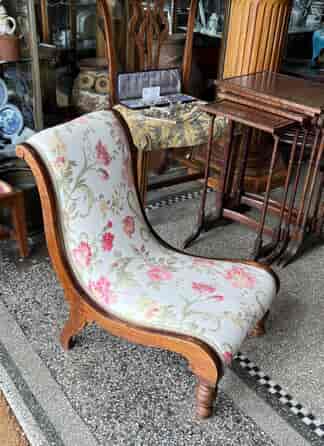 Victorian style small 'slipper' chair, floral upholstery, c. 1870