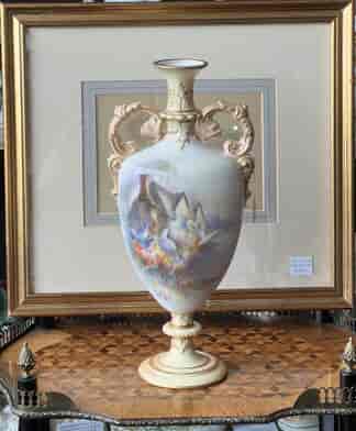Royal Worcester vase, doves & cottage by Baldwyn, 1903