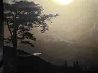 Rare Japanese lacquer plaque, gold printed Mt Fuji view H.Musino patent c.1900