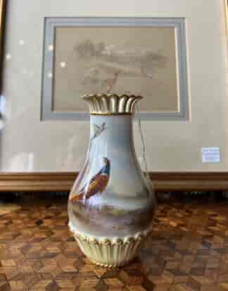 Early Royal Worcester pierced rim vase, pheasant by Stinton, 1904