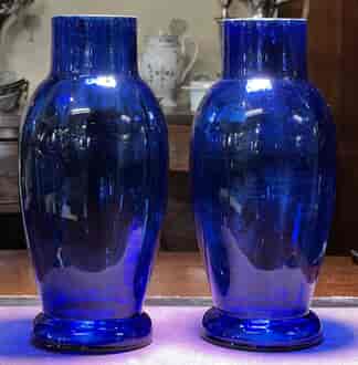 Pair of large Victorian Bristol blue glass vases ,C 1875