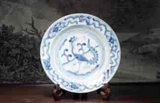 Chinese 'Kraak' type plate, phoenix in blue, 16th-early 17th century