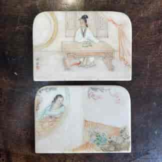 Pair of Chinese painted marble panels, Qing Dynasty